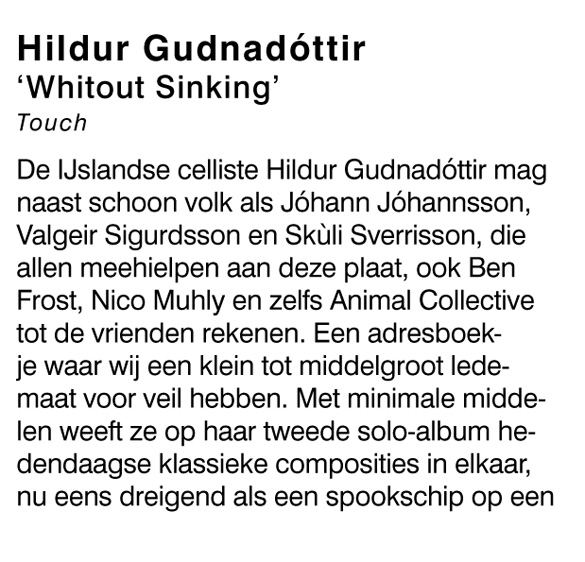 TO:70 – Hildur Gudnadottir “Without Sinking” | Touch