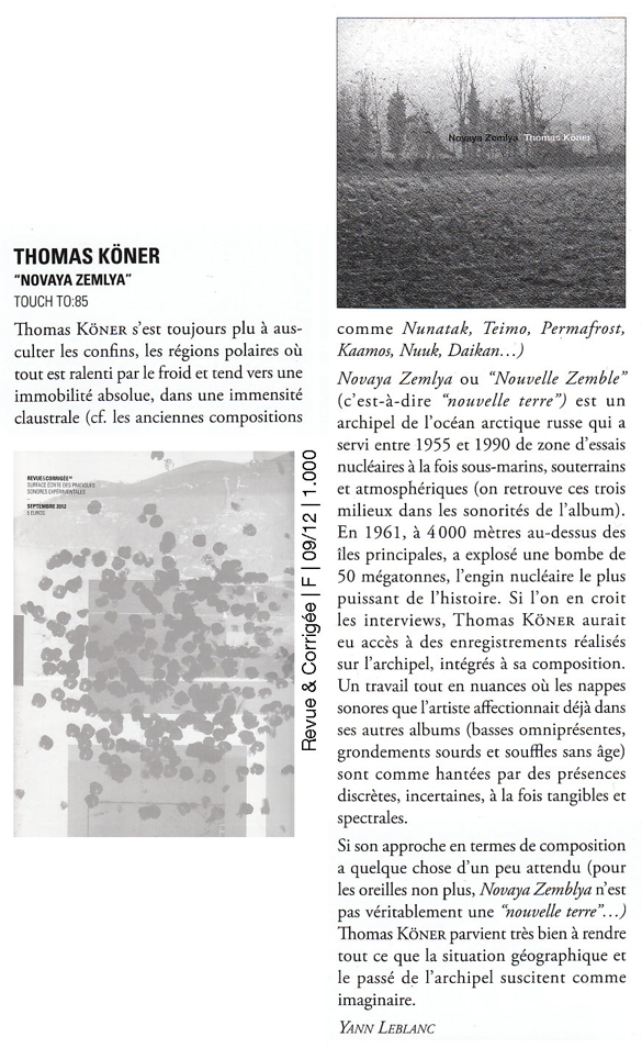 TO:85 – Thomas Köner “Novaya Zemlya” | Touch